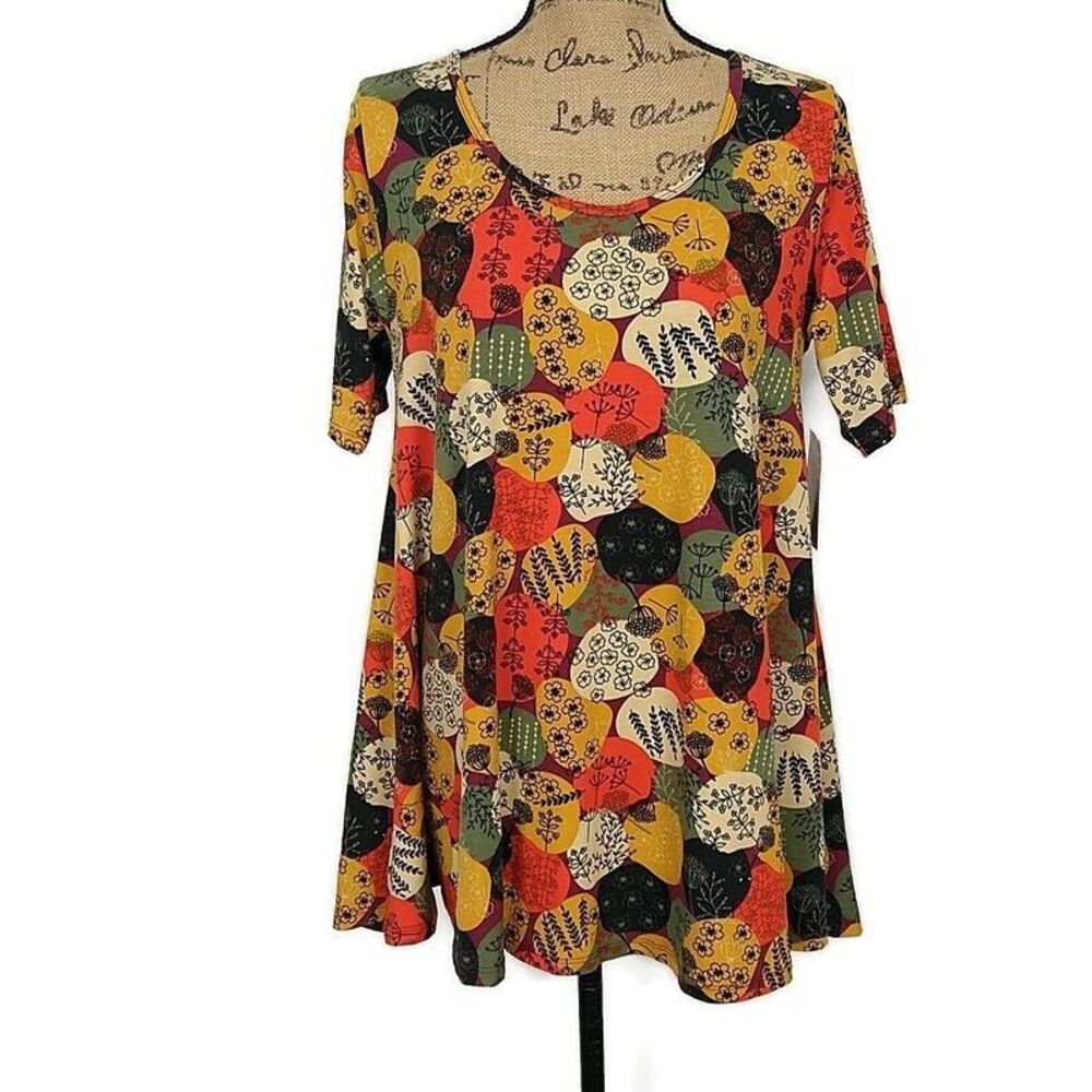 Lularoe Womens sz S Perfect T Shirt Orange Multicolor Short Sleeve Scoop Neck